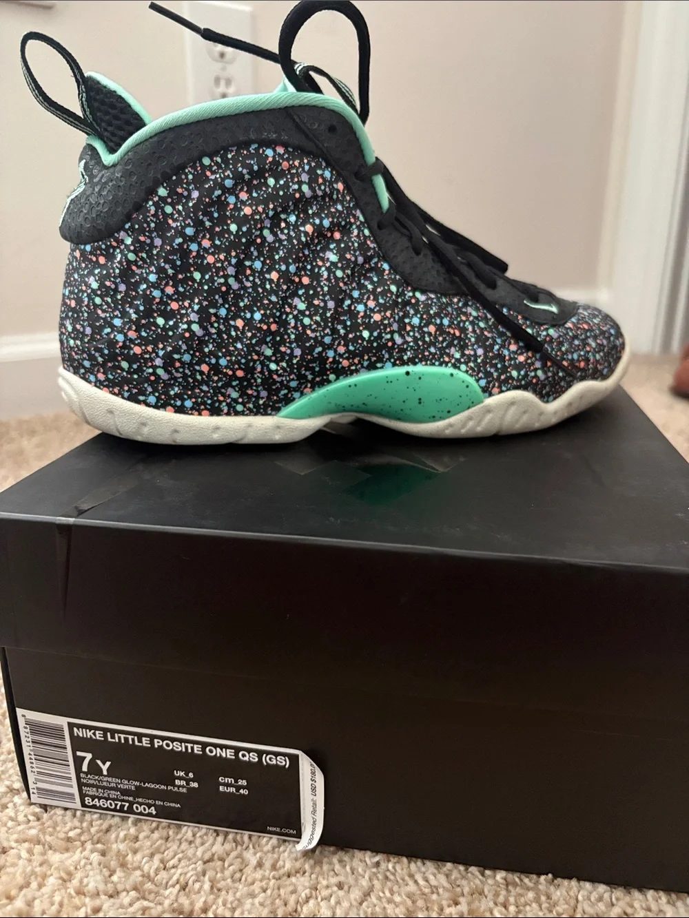 Nike Kids Little Posite One GS Black with Mint and Multicolor Speckle